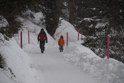 写真:サンモリッツ湖とシュタッツ湖のウィンターハイキング
